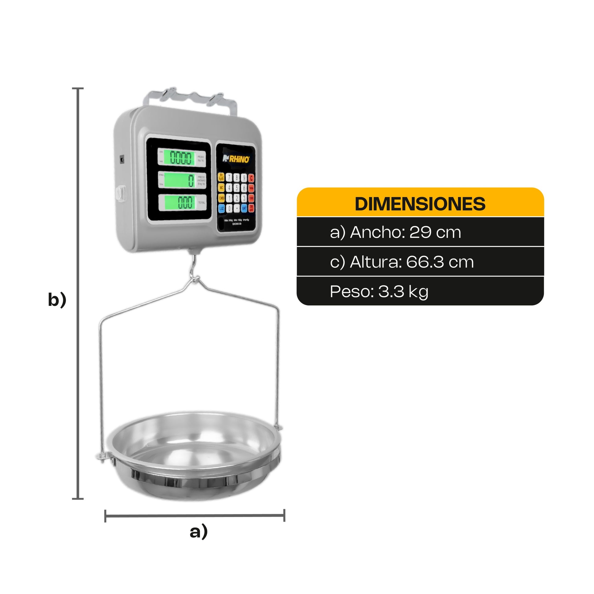 Báscula Electrónica Colgante Multifunciones 30 kg Rhino