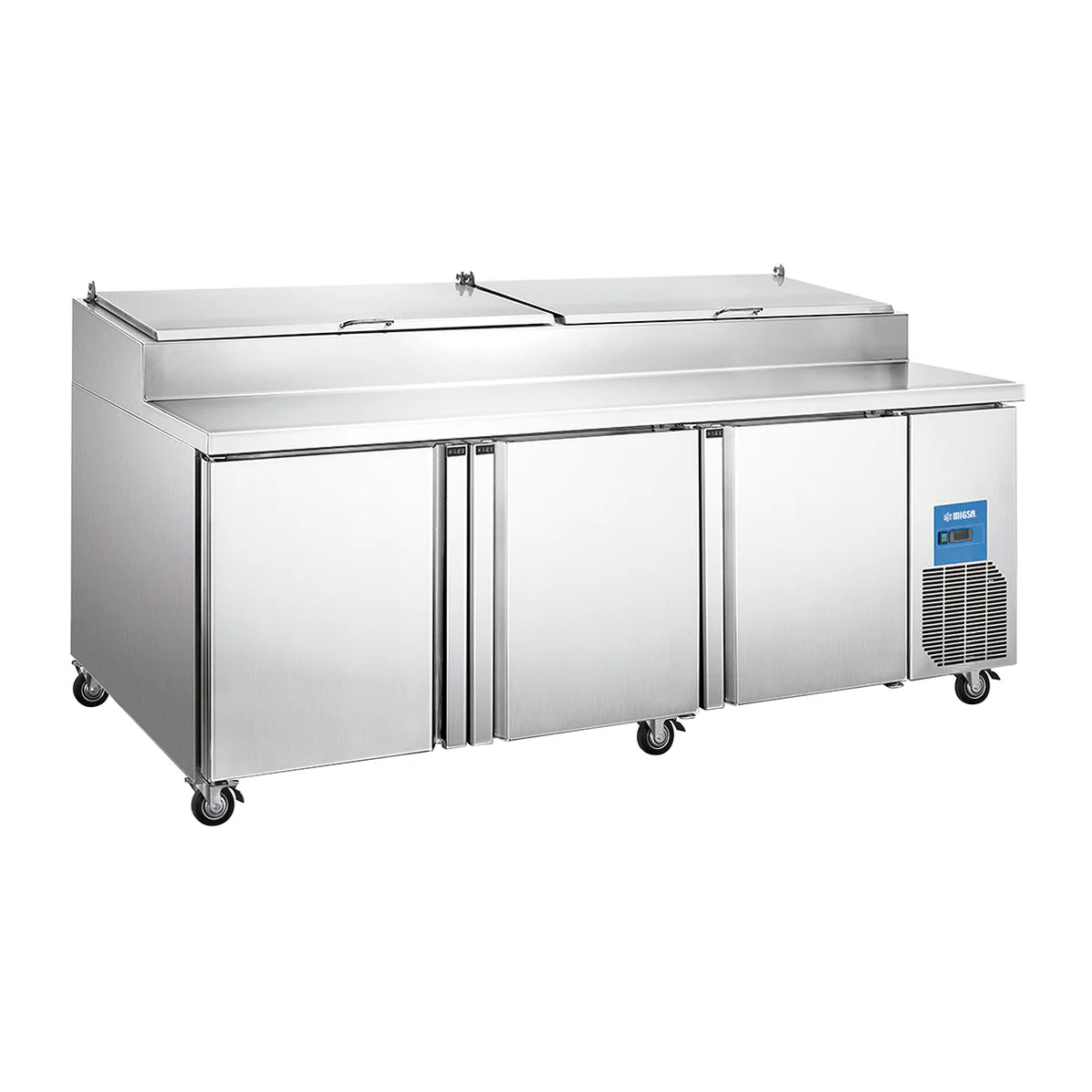 MESA PARA PREPARACIÓN DE PIZZAS DE 3 PUERTAS DE 770 L MARCA MIGSA.