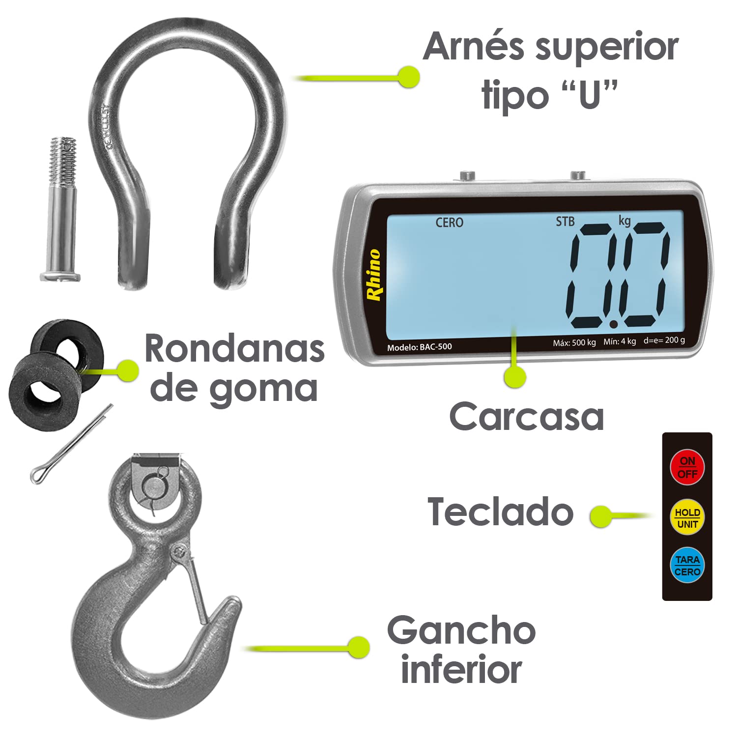 Báscula Electrónica Colgante 500 kg Rhino