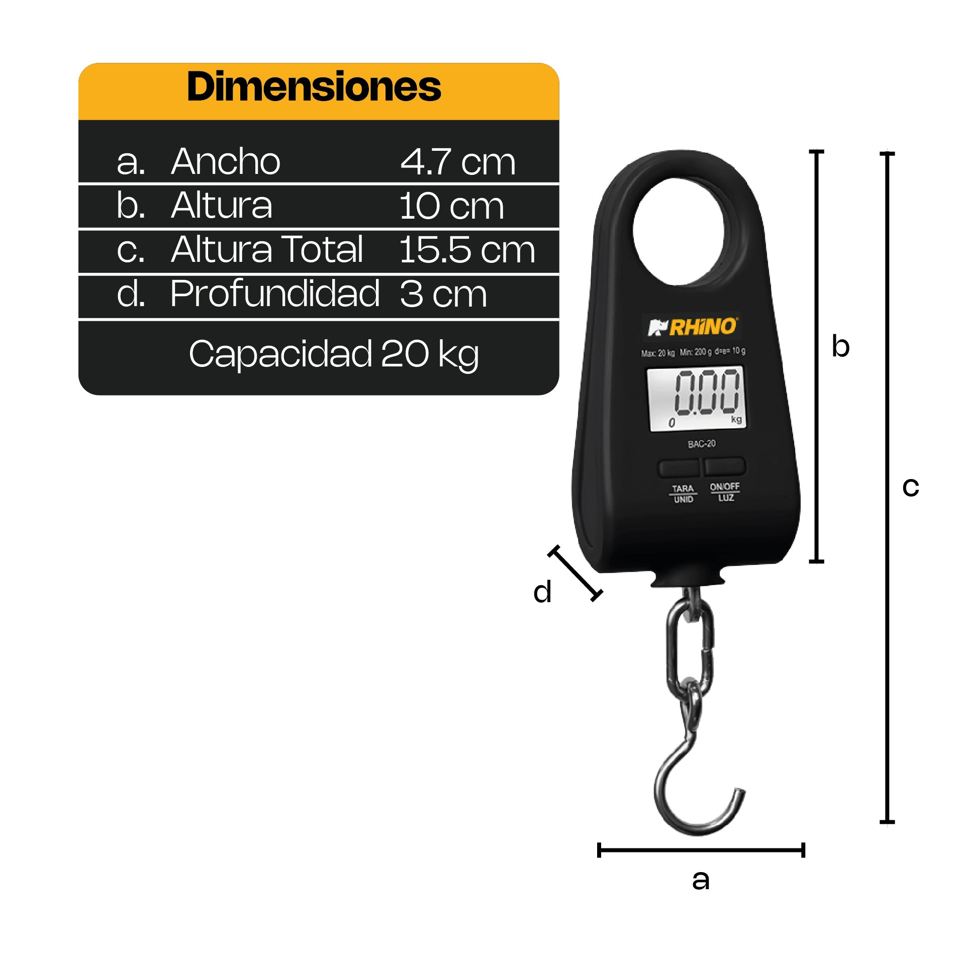 Báscula Electrónica Colgante 20 kg Rhino
