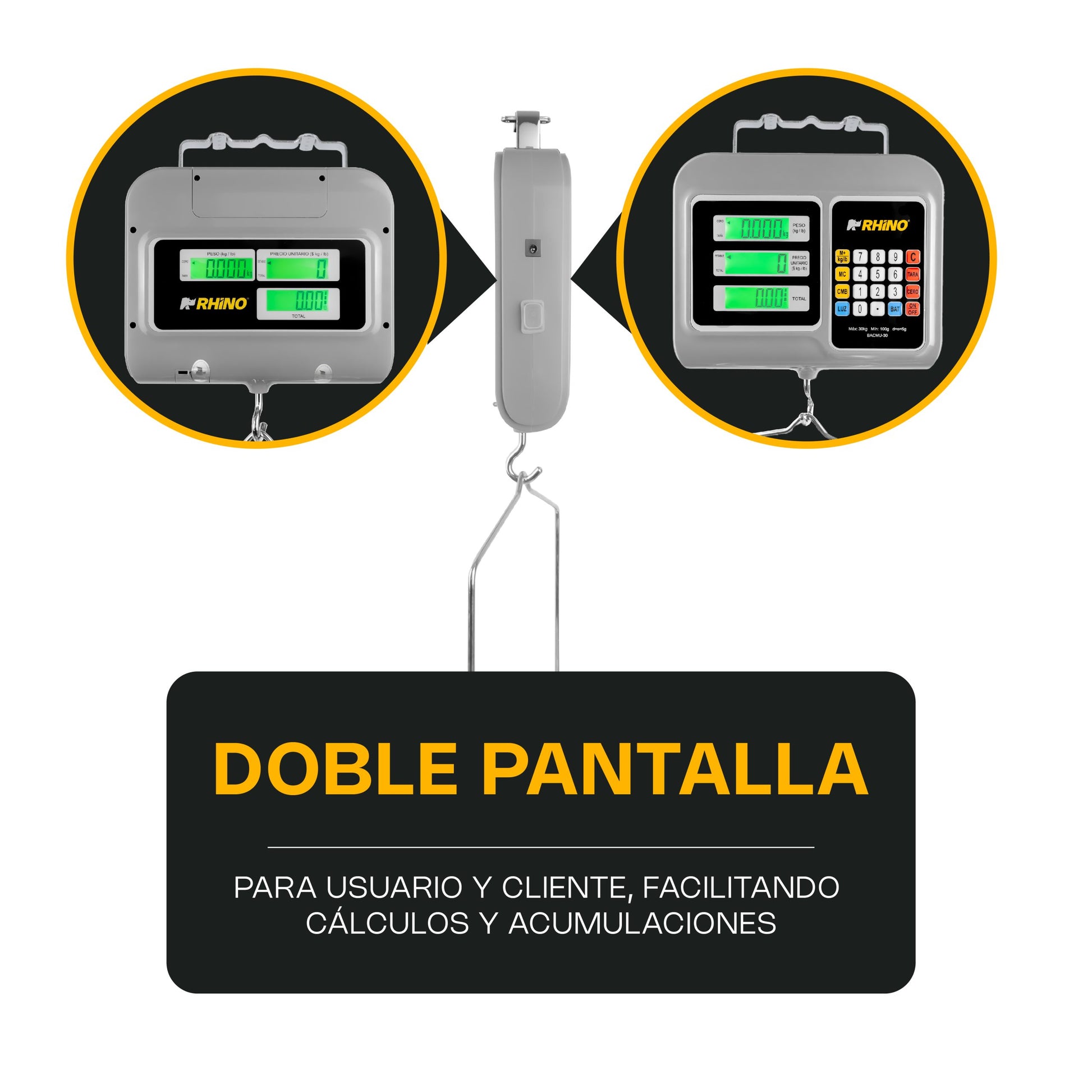 Báscula Electrónica Colgante Multifunciones 30 kg Rhino