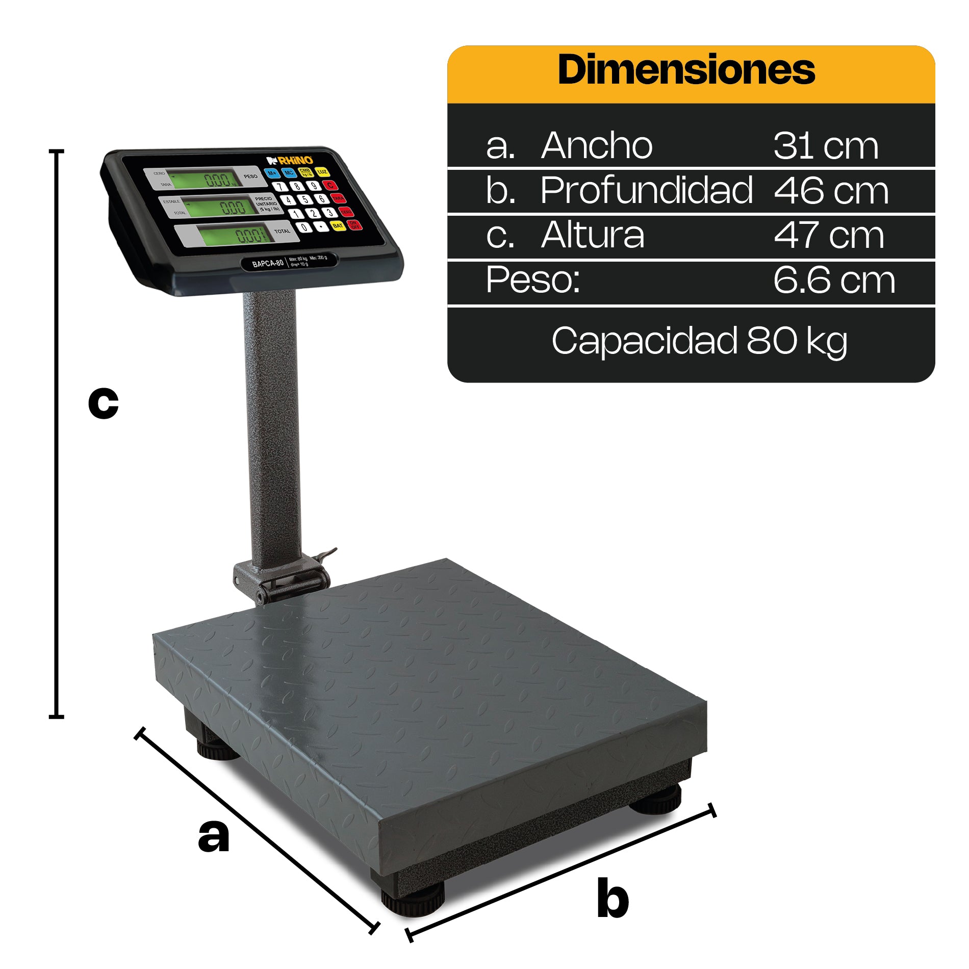 Báscula de Plataforma Plegable 80 kg Rhino