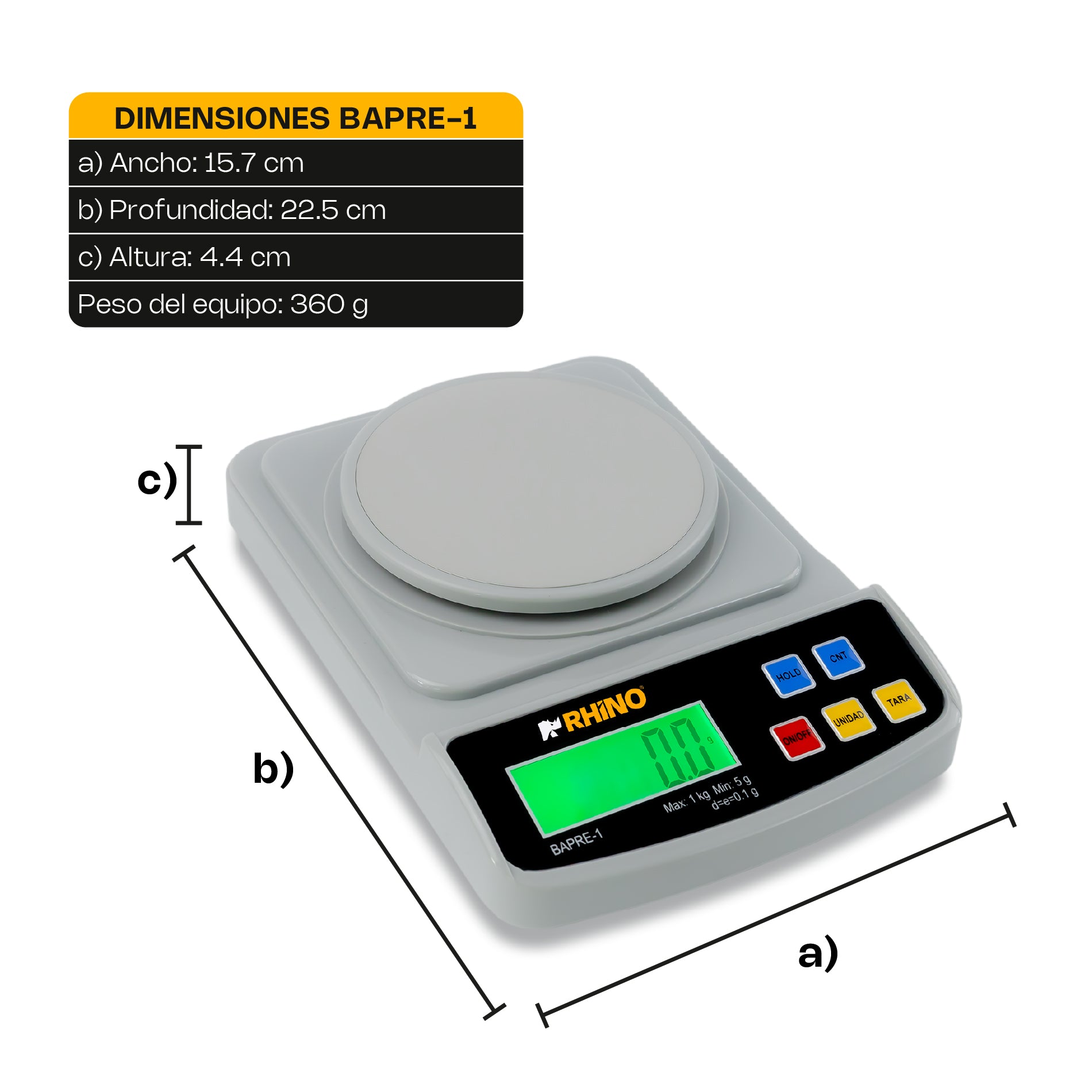 Báscula Electrónica de Precisión 1 kg Rhino