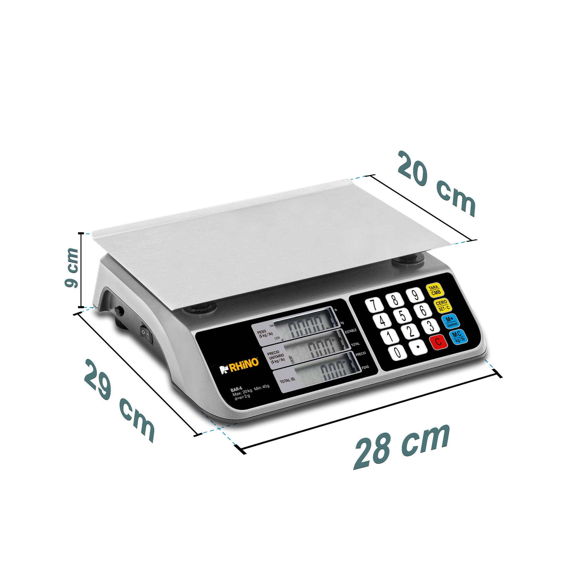 Báscula Electrónica Multifunciones 20 kg con Puerto USB Rhino
