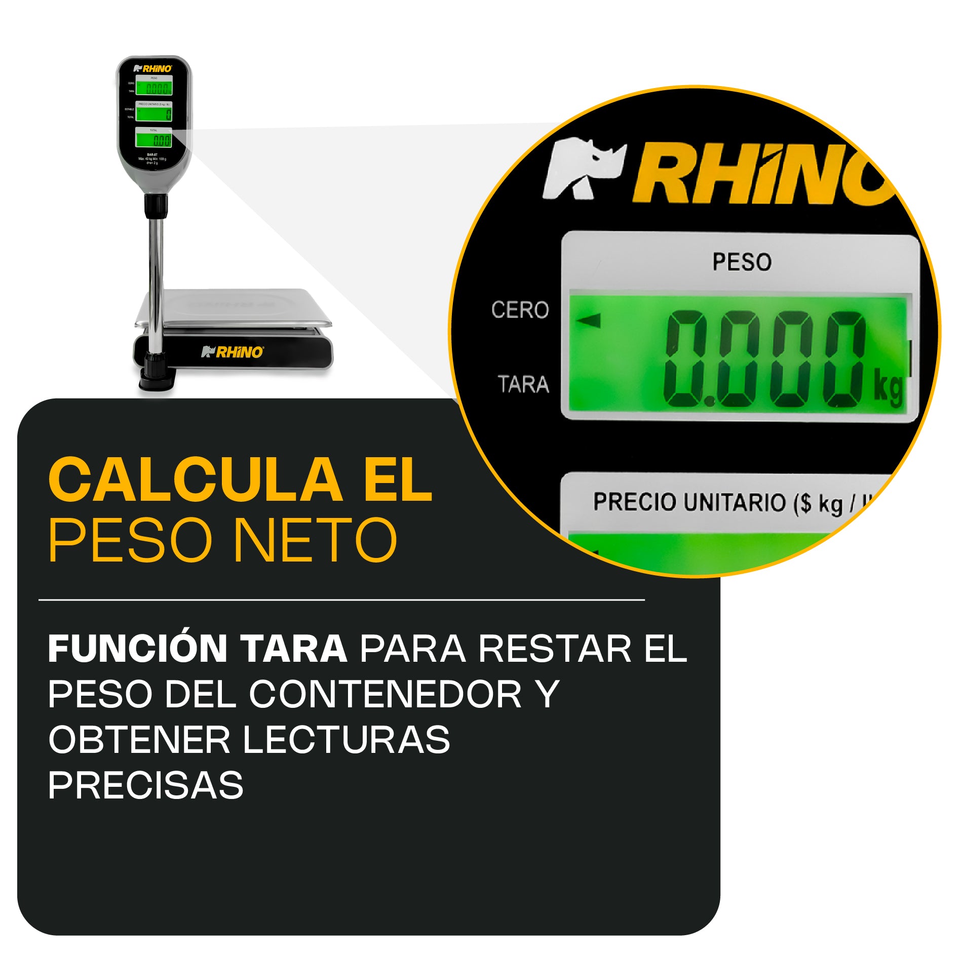 Báscula Electrónica Multifunciones con Torreta 40 kg Rhino