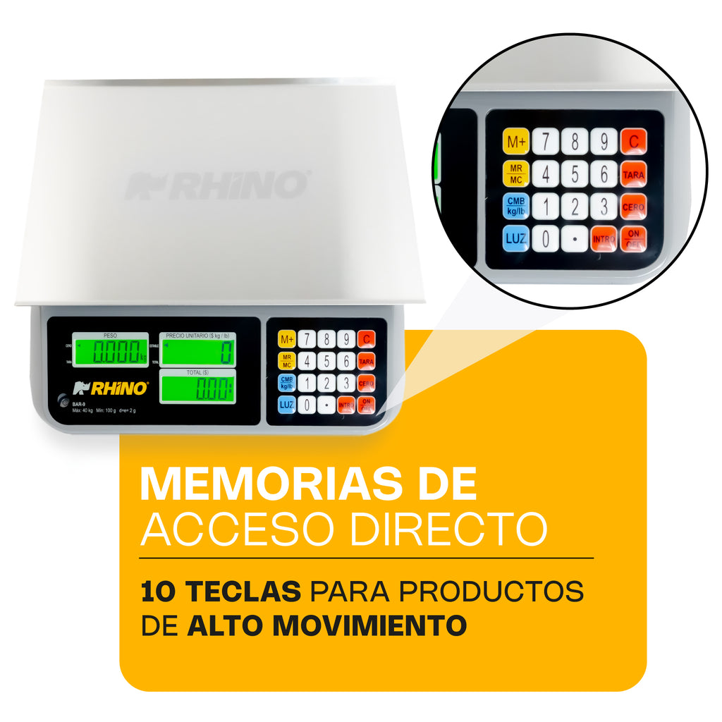 Báscula Electrónica Multifunciones 40 kg con Puerto USB BAR-9 Rhino