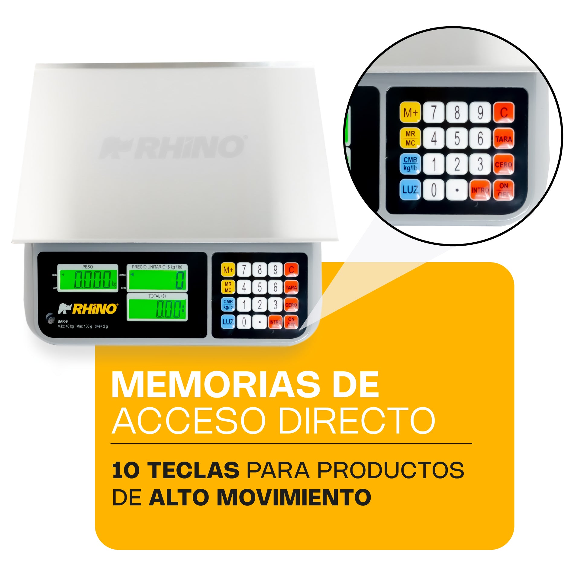 Báscula Electrónica Multifunciones 40 kg con Puerto USB BAR-9 Rhino