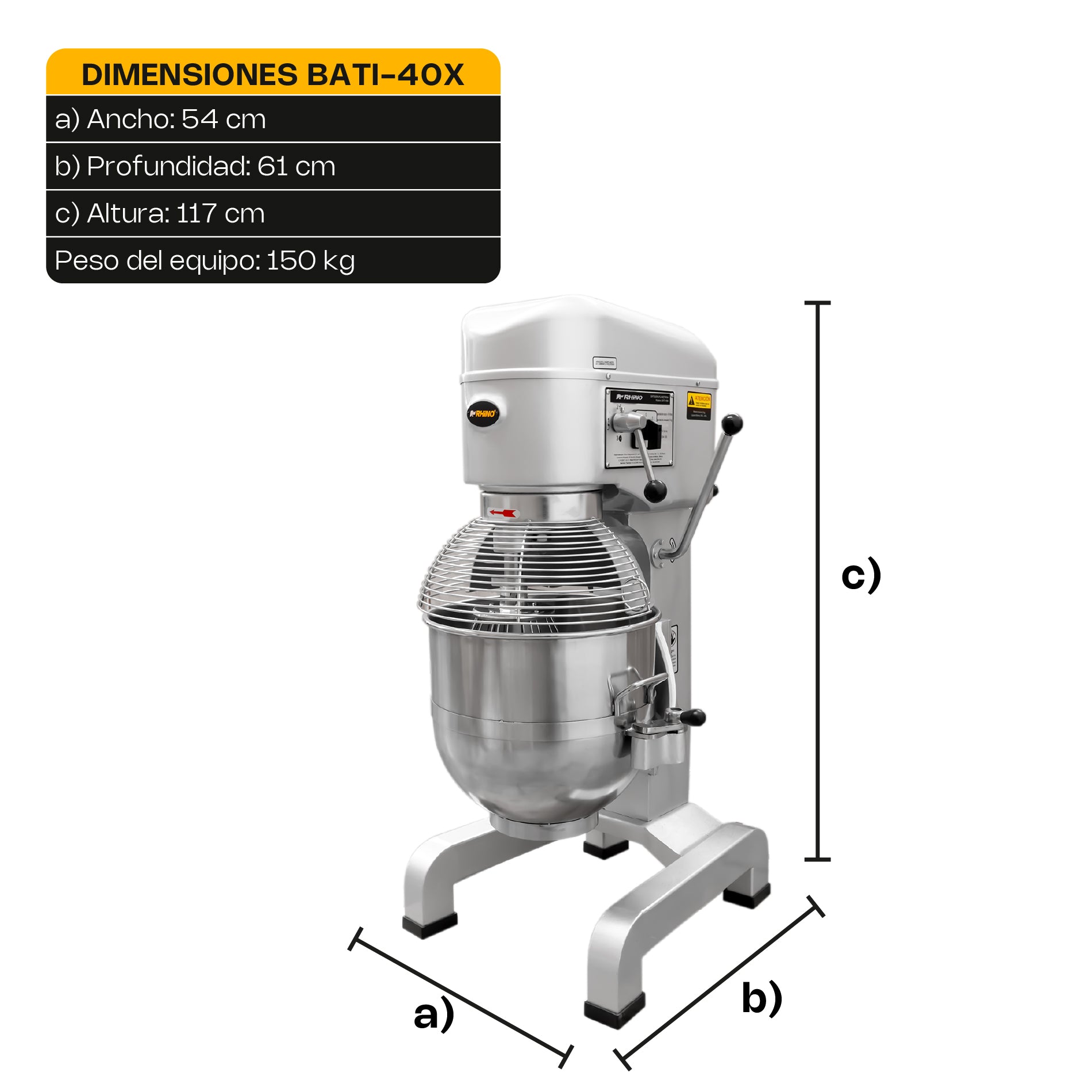 Batidora Planetaria 40 lt Rhino