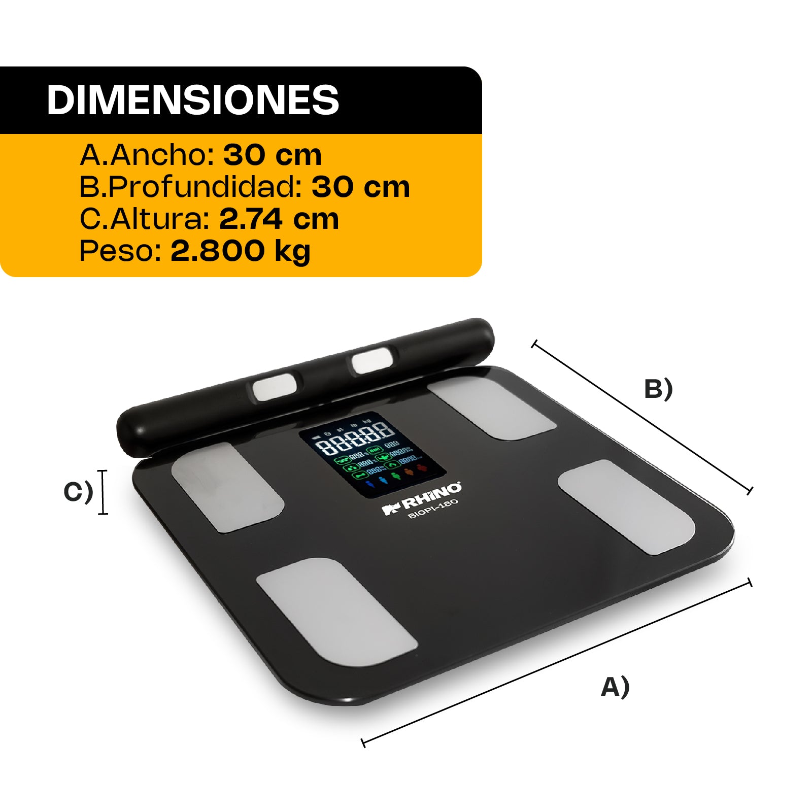 Báscula Inteligente de Pesaje Corporal con 8 Electrodos Rhino
