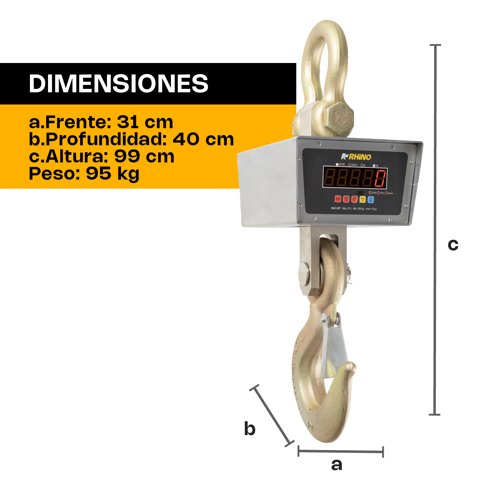 Báscula Electrónica Colgante BAC-20T Rhino