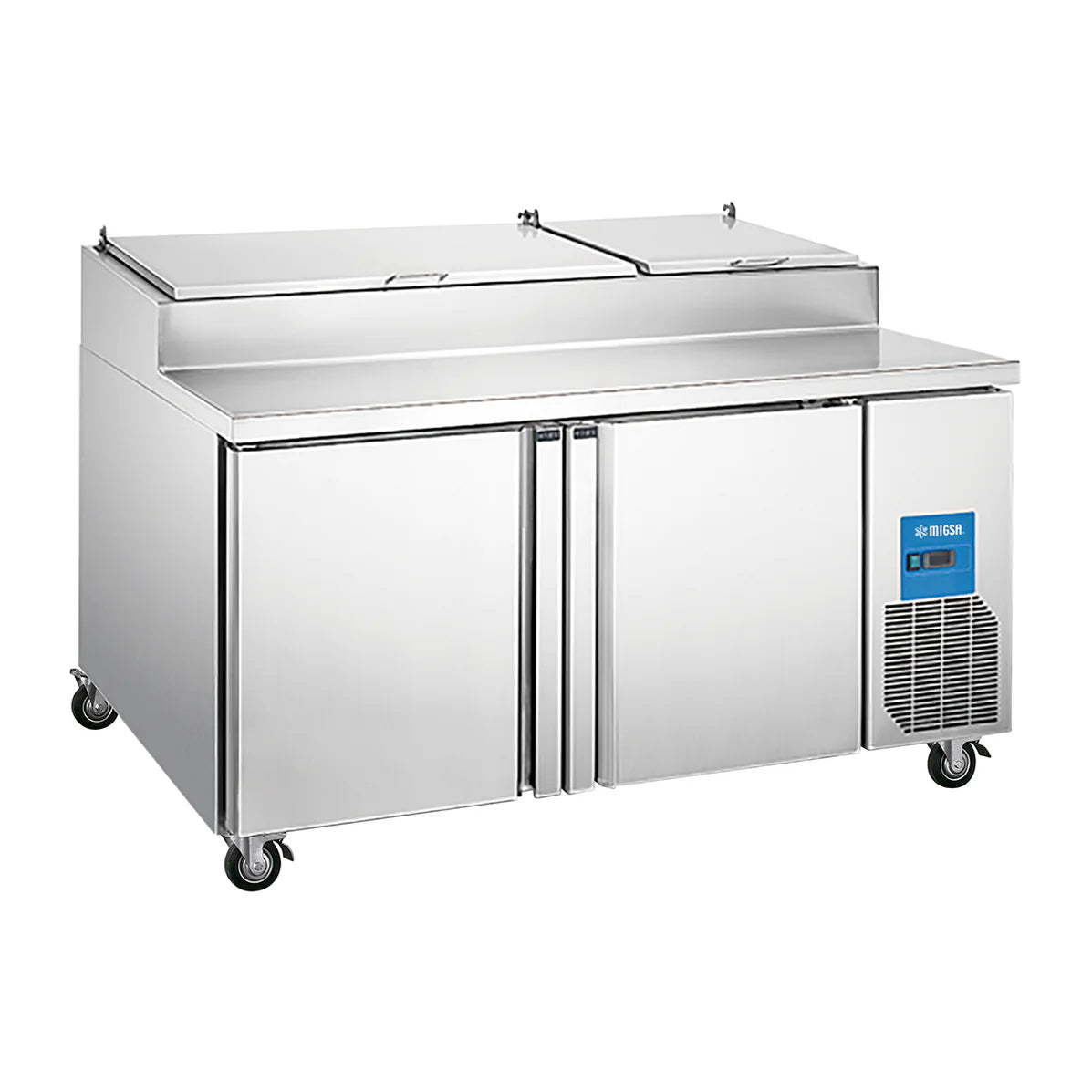 MESA PARA PREPARACIÓN DE PIZZAS DE 2 PUERTAS DE 560 L MARCA MIGSA.