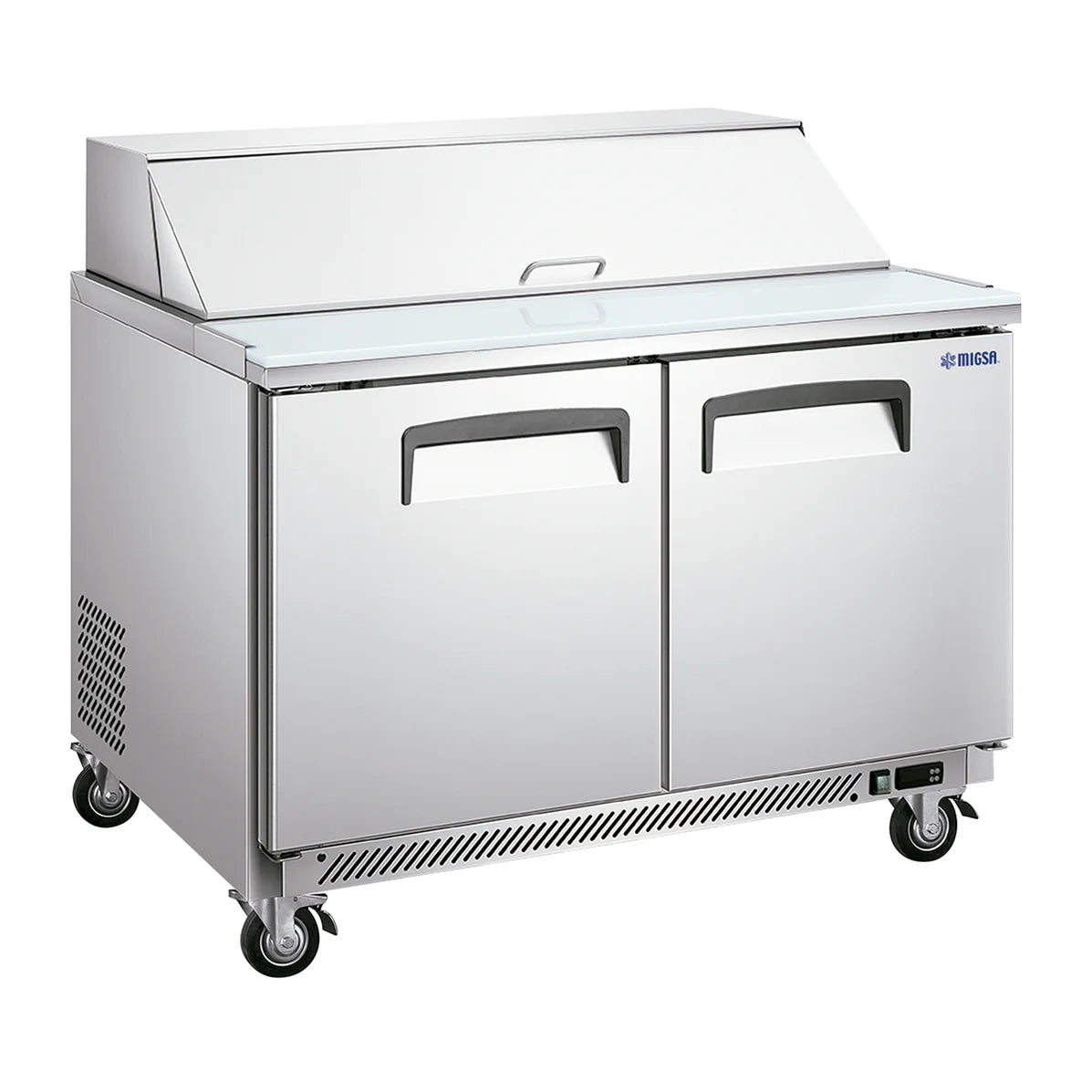 MESA FRÍA PARA ENSALADAS DE 2 PUERTAS TIPO AMERICANO DE 340 L MARCA MIGSA.